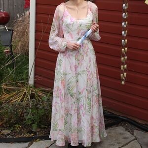 1970s White Chiffon Maxi Dress